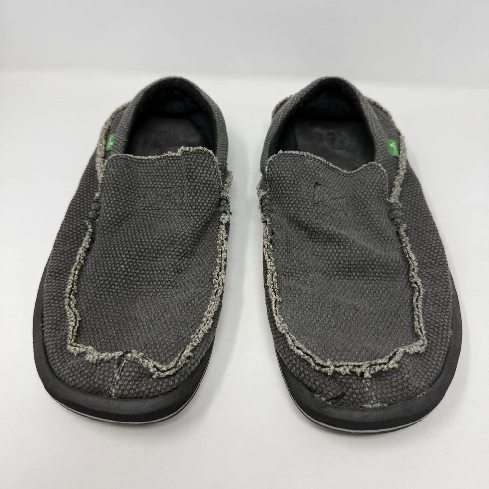 Sanuk Mens Sidewalk Surfer Charcoal Grey Canvas Slip On Loafers Size 13 EU 47